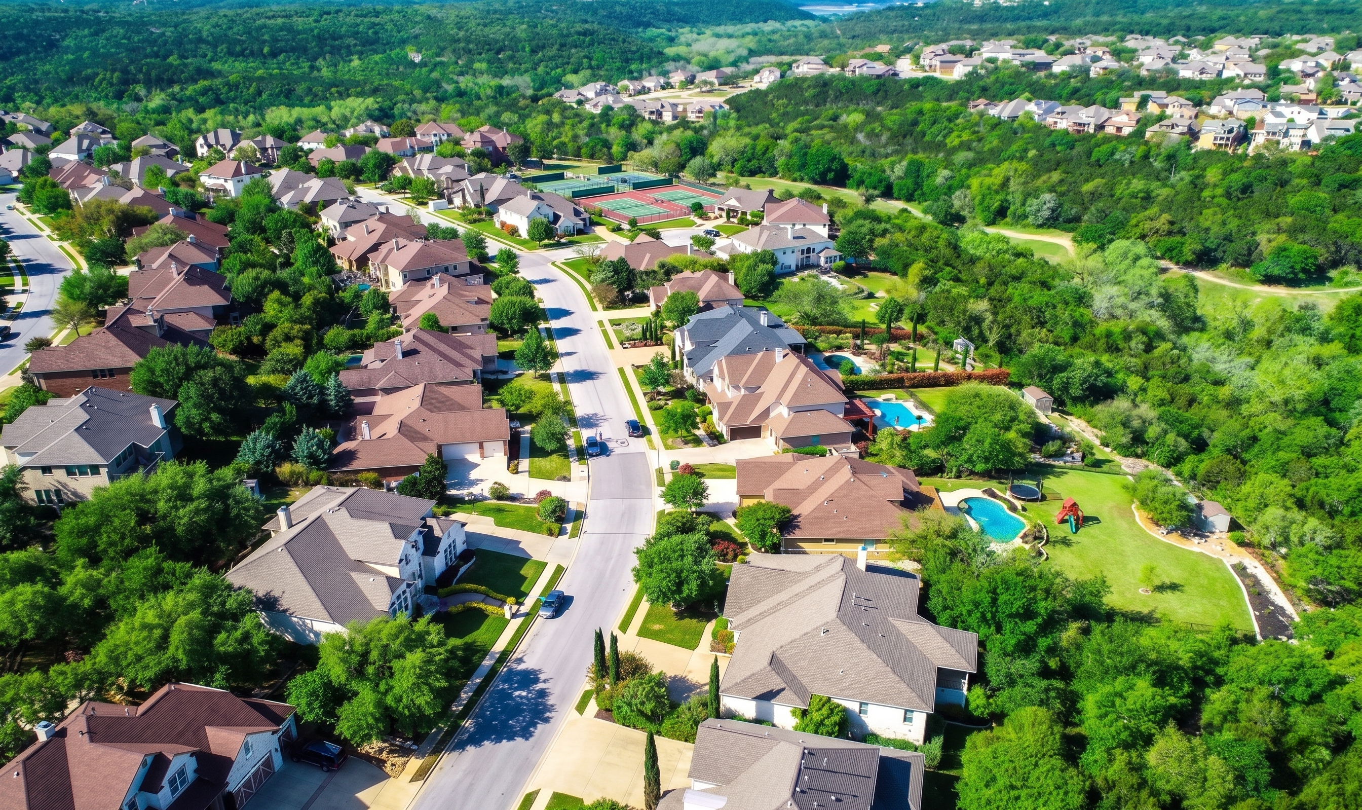 Aerial view of a growing Texas residential neighborhood